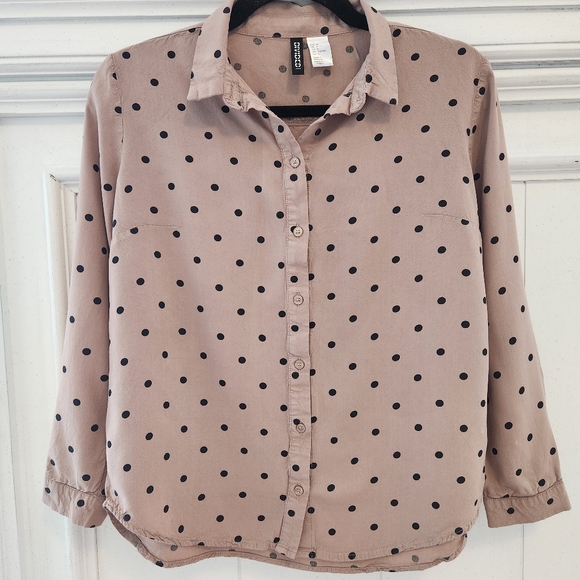 Divided Tops - Divided by H&M Mauve & Black Polka Dot Blouse Size 4